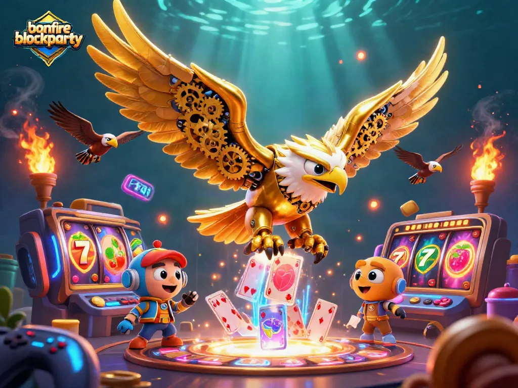 Join the bonfireblockparty excitement as the golden eagle swoops over casino slots, embodying thrilling gaming action.